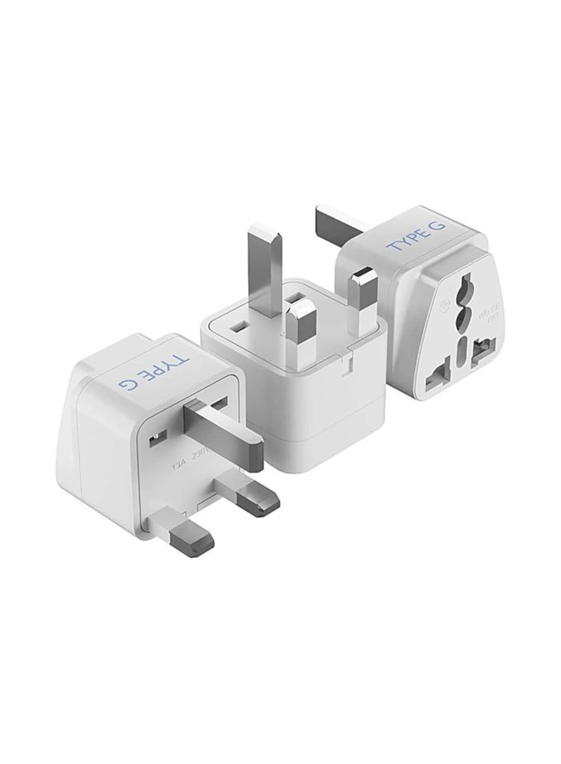 Ceptics Ceptics UK Adapter for Indian Pins, India to UAE, Hong Kong, Dubai, UK Adapter Plug - Type G Adapter - Perfect for Laptop, Camera, Chargers - CE - RoHS - 3 Pack -White- 5 Years Warranty - Image 1