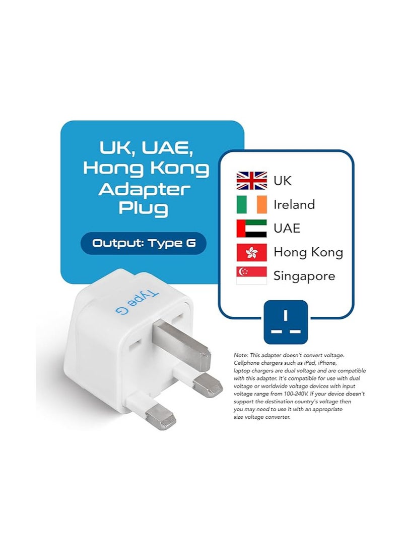 Ceptics Ceptics UK Adapter for Indian Pins, India to UAE, Hong Kong, Dubai, UK Adapter Plug - Type G Adapter - Perfect for Laptop, Camera, Chargers - CE - RoHS - 3 Pack -White- 5 Years Warranty - Image 2