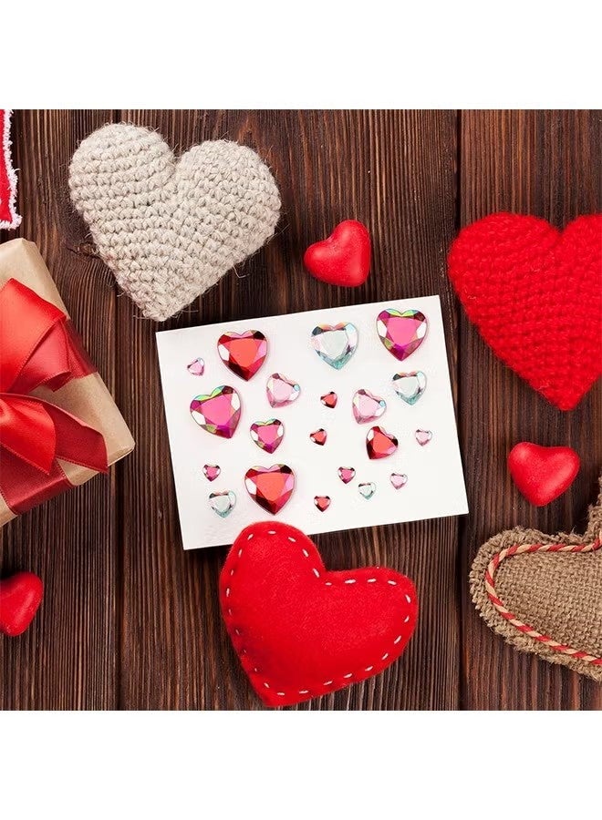 6 Sheets Crystal Gem Stickers, Acrylic Heart Gems Stickers Rhinestone Face Nail Sticker, Self Adhesive Heart Rhinestones for DIY Crafts (Colorful) - Image 3