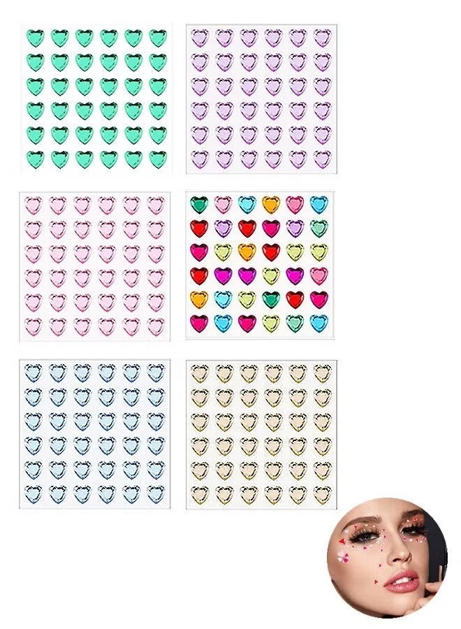 6 Sheets Crystal Gem Stickers, Acrylic Heart Gems Stickers Rhinestone Face Nail Sticker, Self Adhesive Heart Rhinestones for DIY Crafts (Colorful) - Image 1