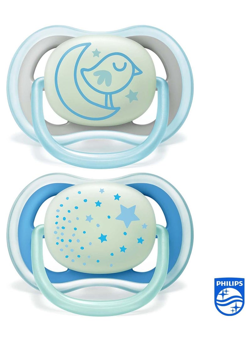 Philips Avent 2 - Pieces Ultra Air Night Buddy Bear Soft Baby Pacifier Set For 6M Plus - White And Blue - Image 2