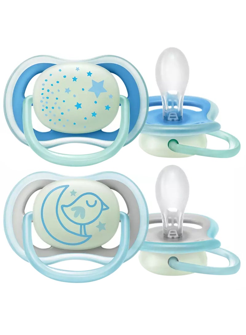 Philips Avent 2 - Pieces Ultra Air Night Buddy Bear Soft Baby Pacifier Set For 6M Plus - White And Blue - Image 1