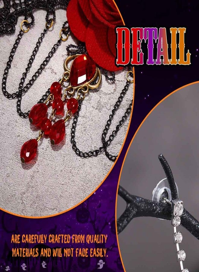 CLOACE Halloween Choker Necklace Flower Gothic Necklaces Earring Costume Jewelry for Women (Red) - Image 4