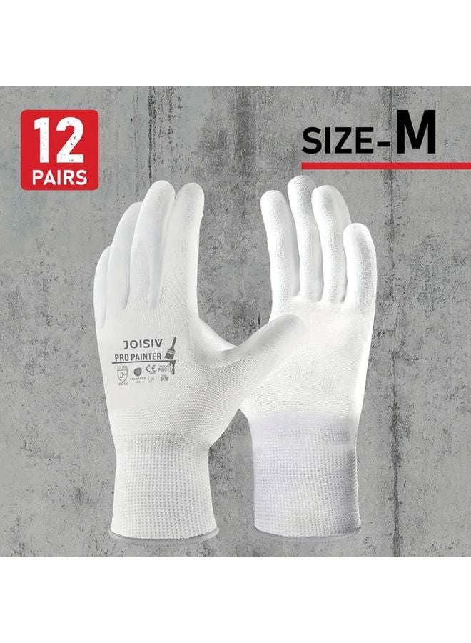 12 Pairs M Size PU Safety Work Gloves Breathable Lightweight Flexible Fit - Image 1