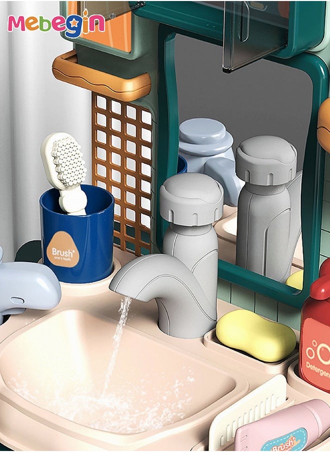 Generic - Childlike Washstand Playset with Real Working Faucet and Rich Accessaries, Multifunctional Pretend Toy for Kids, Ideal Present for Helping Kids Gain a Sense of Responsibility and Good Hygiene - Image 1