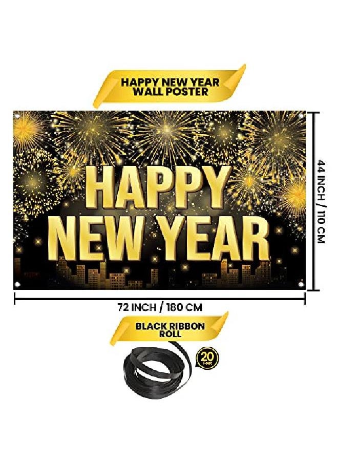 KATCHON Xtralarge Happy New Year Banner 72X44 Inch Nye Decorations 2022 | New Years Eve Banner Happy New Year Decorations 2022 | New Years Banner 2022 For New Years Eve Party Supplies 2022 New Year Backdrop  - Image 4