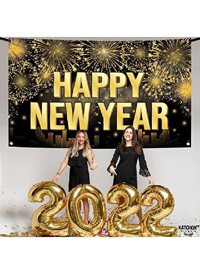 KATCHON Xtralarge Happy New Year Banner 72X44 Inch Nye Decorations 2022 | New Years Eve Banner Happy New Year Decorations 2022 | New Years Banner 2022 For New Years Eve Party Supplies 2022 New Year Backdrop  - Image 3