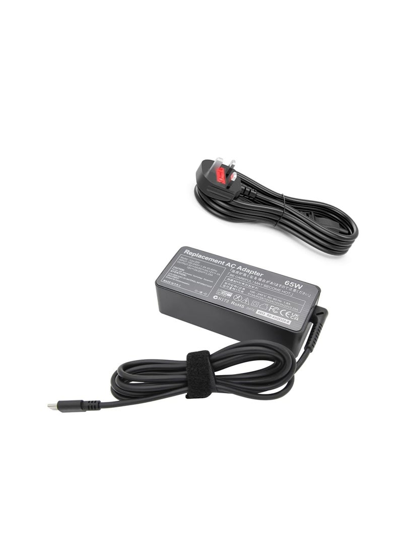 Terabyte ThinkPad Laptop Charger 65W USB Type-C AC Power Adapter for X1 Carbon 2017 2018,T580 E580 X280 E485 A485 T480S,Yoga 920 720 730 L380,New S1 S2 2018, L480 L580,ADLX65YDC2A Black - Image 1