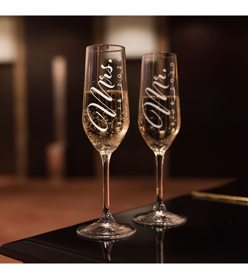 Set Of 2 Design 1 Champagne Glasses Bridal Wedding Toast 6 oz Flutes For Decoration - Image 5