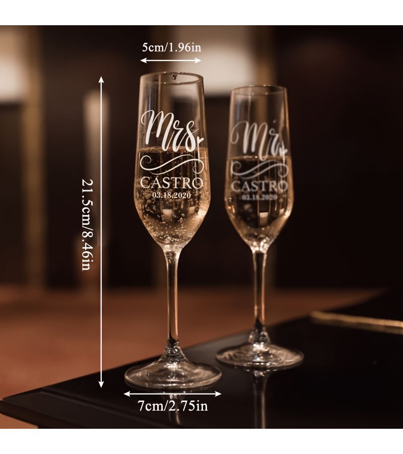 Set Of 2 Design 1 Champagne Glasses Bridal Wedding Toast 6 oz Flutes For Decoration - Image 3
