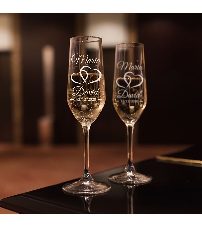 Set Of 2 Design 1 Champagne Glasses Bridal Wedding Toast 6 oz Flutes For Decoration - Image 1