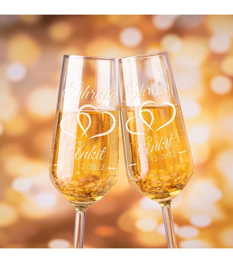 Set Of 2 Design 1 Champagne Glasses Bridal Wedding Toast 6 oz Flutes For Decoration - Image 2