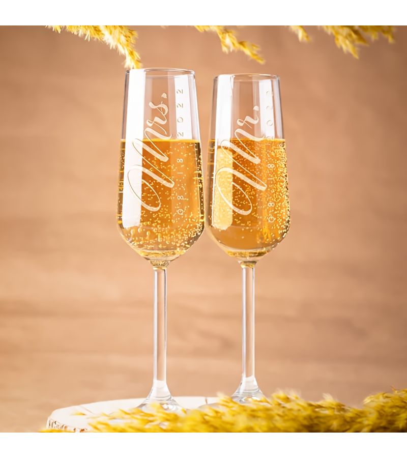 Set Of 2 Design 1 Champagne Glasses Bridal Wedding Toast 6 oz Flutes For Decoration - Image 4