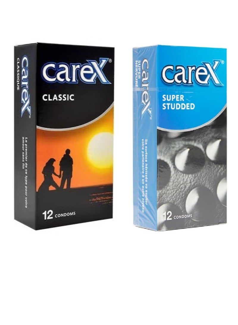 careX Super Studded 12-Piece + Classic Condom 12-Piece (Combo)