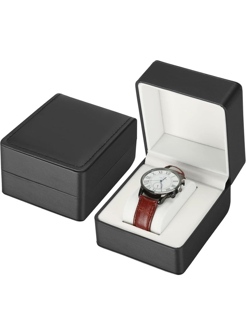 Leather Watch Box with Cushion – Portable Travel Watch Case, Unisex Watch Storage Gift Box for Single Watch (Black) – Ideal for Birthdays, Anniversaries, and Father's Day - Image 1
