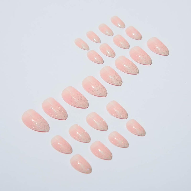 Foccna Pink Press on Nails Short, Luxury Fake Nails Amlond Acrylic False Bling Gradient Nails, Artificial Nails for Women and Girls,24pcs - Image 3