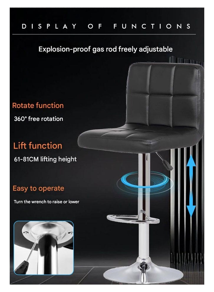 كيكي كرسي بار عصري قابل للتعديل مع مقعد مبطن دوار، وارتفاع قابل للتعديل، وتصميم أنيق للحانات باللون الأسود - Image 3