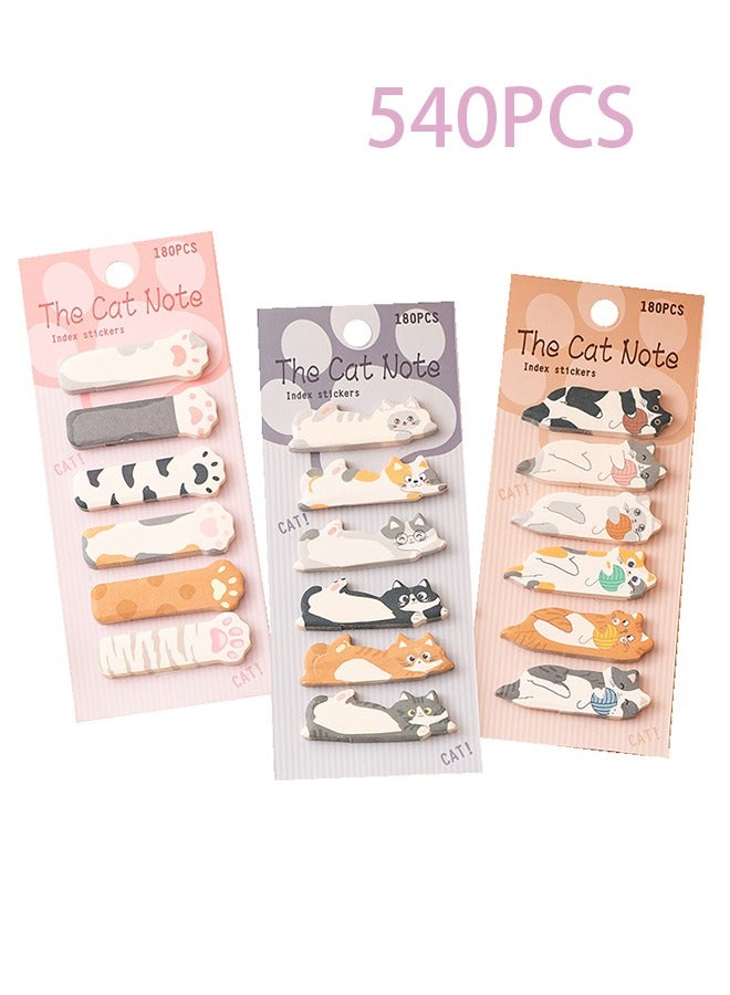 Generic Sticky note set, 540 sticky divider sticky note labels, divider self-adhesive sticky note pad set, planner sticky note labels with bookmark index, suitable for school supplies, office supplies, book sticky notes, cartoon cat animal self-sticky sticky notes, kawaii stationery, cat sticky notes, kawaii stationery  - Image 1