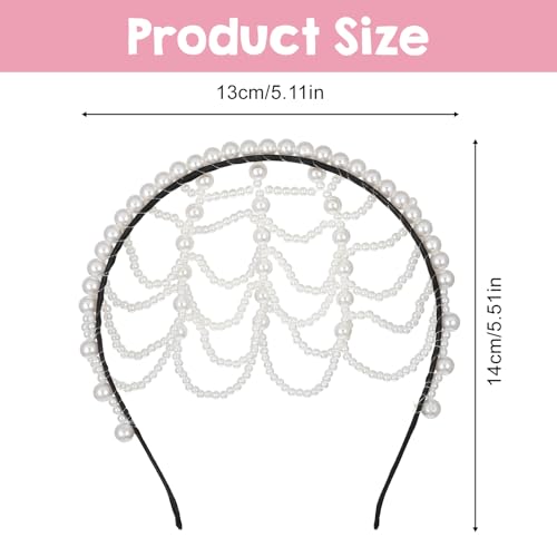 Neyauo 1920s Pearl Headpiece White Pearl Cap Headpiece Roaring 20s Headbands for Women Pearls Beaded Cap Head Piece Head Chain Hair Accessories, for Wedding Bridal Cosplay Halloween Art Decor Party - Image 2