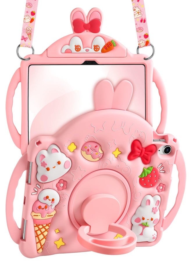 Wazzasoft for iPad A16 Case(11th) 11 inch 2025/10th Generation 10.9 inch 2022 - Kids Girls Cute Girly Protective Silicone Rabbit Tablet Cover with Shoulder Strap & Rotating Kickstand & Handle - Image 1