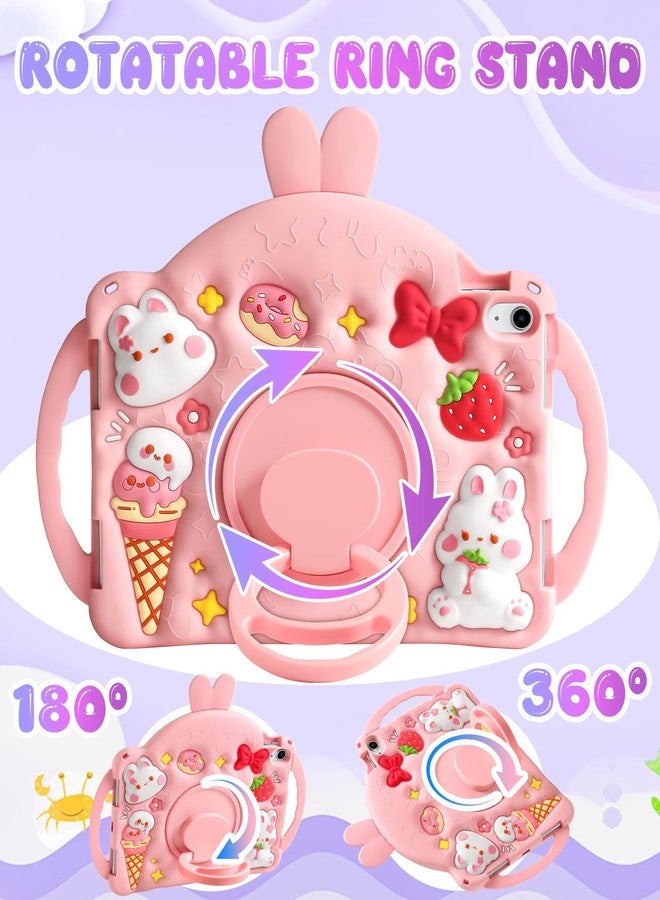 Wazzasoft for iPad A16 Case(11th) 11 inch 2025/10th Generation 10.9 inch 2022 - Kids Girls Cute Girly Protective Silicone Rabbit Tablet Cover with Shoulder Strap & Rotating Kickstand & Handle - Image 3