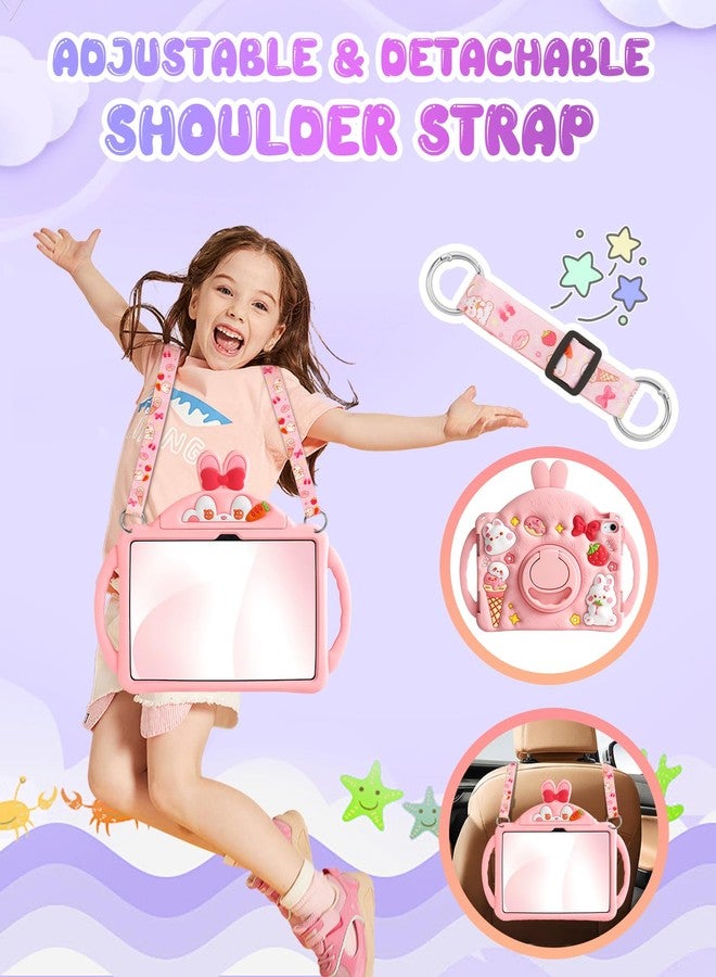 Wazzasoft for iPad A16 Case(11th) 11 inch 2025/10th Generation 10.9 inch 2022 - Kids Girls Cute Girly Protective Silicone Rabbit Tablet Cover with Shoulder Strap & Rotating Kickstand & Handle - Image 4
