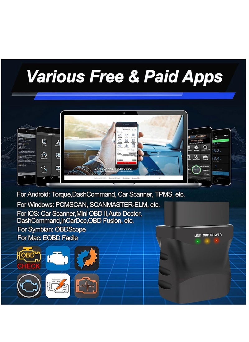 SYOSI - قارئ أكواد تشخيص OBD2 Bluetooth 4.0 لأجهزة iPhone وiOS وAndroid وiPad وPC وأداة فحص تشخيصية OBD II لفحص أضواء المحرك مستقرة وسريعة - Image 1