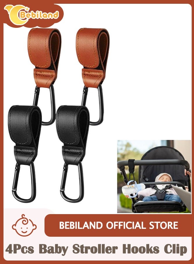 بيبي لاند خطافات عربة الأطفال ومشابك حقيبة عربة الأطفال القابلة للتعديل لتعليق حقائب الحفاضات أو حقيبة التسوق(2 اسود/2 بني) - Image 1