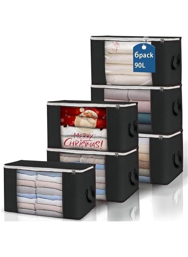 هوكور حقائب تخزين كبيرة من هوكور، صناديق تخزين الملابس، صناديق تخزين قابلة للطي، حاويات تخزين مع مقابض متينة، قماش سميك للبطانيات واللحاف والملابس والمفروشات (اسود) - Image 1