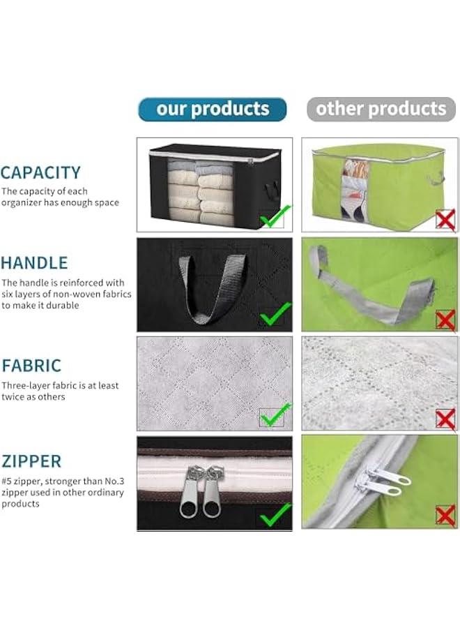 هوكور حقائب تخزين كبيرة من هوكور، صناديق تخزين الملابس، صناديق تخزين قابلة للطي، حاويات تخزين مع مقابض متينة، قماش سميك للبطانيات واللحاف والملابس والمفروشات (اسود) - Image 3