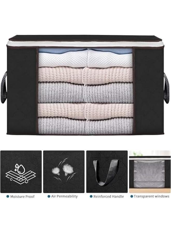 هوكور حقائب تخزين كبيرة من هوكور، صناديق تخزين الملابس، صناديق تخزين قابلة للطي، حاويات تخزين مع مقابض متينة، قماش سميك للبطانيات واللحاف والملابس والمفروشات (اسود) - Image 4