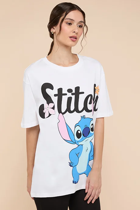أر أند بي Stitch Print T-Shirt with Crew Neck and Short Sleeves