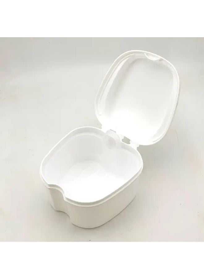 White Denture Case With Strainer Travel Soak Container For False Teeth Braces Retainers - Image 1