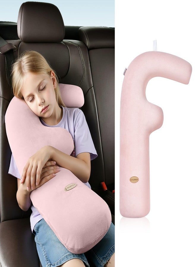 FLORICH Memory Foam Kids Travel Pillow, Car Sleeping Pillow, F-Shape Car Pillows for Adults and Children, Traveling Car Pillow for Kids with Removable Pillowcase (Pink) - Image 1