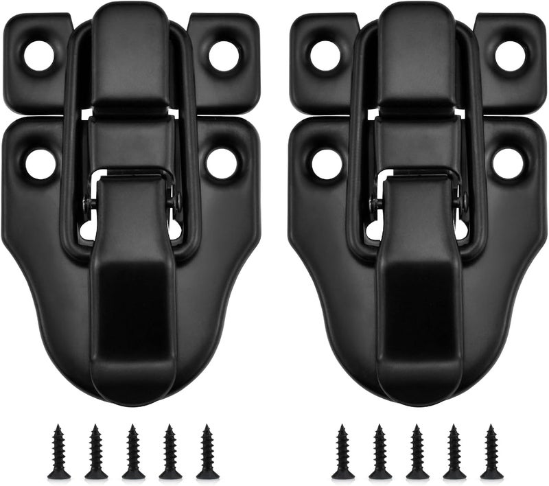UBANU Toggle Hasp Latches Hardware with Hardening Screws, 2 Pack Black Classical Duckbilled Tool Box Buckle Latch Locks Replacement for Cabinet, Guitar Case, Chest, Jewelry Box, Ordinary Wooden Box - Image 1