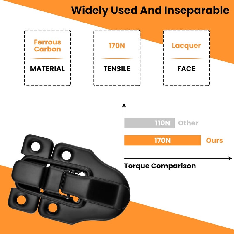 UBANU Toggle Hasp Latches Hardware with Hardening Screws, 2 Pack Black Classical Duckbilled Tool Box Buckle Latch Locks Replacement for Cabinet, Guitar Case, Chest, Jewelry Box, Ordinary Wooden Box - Image 3