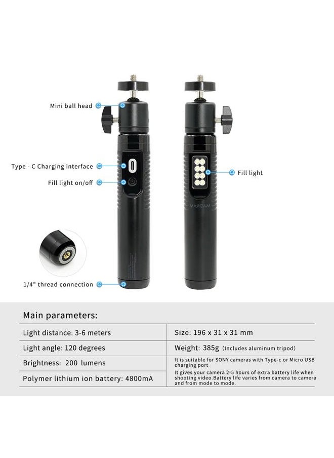 MAXCAM Light Battery Power Tripod Accessories Kit for Sony Camera, Bundle Includes Battery Power Grip + LED Fill Light + Aluminum Alloy Tripod + Mini Ball Head  - Image 5