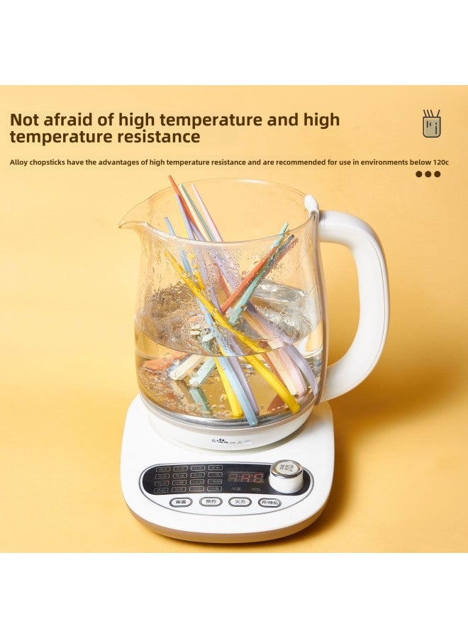 Ins High-value Rainbow Color Children's Hexagon Alloy Chopsticks High Temperature Resistant Non-mildew Portable Short Chopsticks-Color:Milk Yellow (opp Bag)  - Image 3