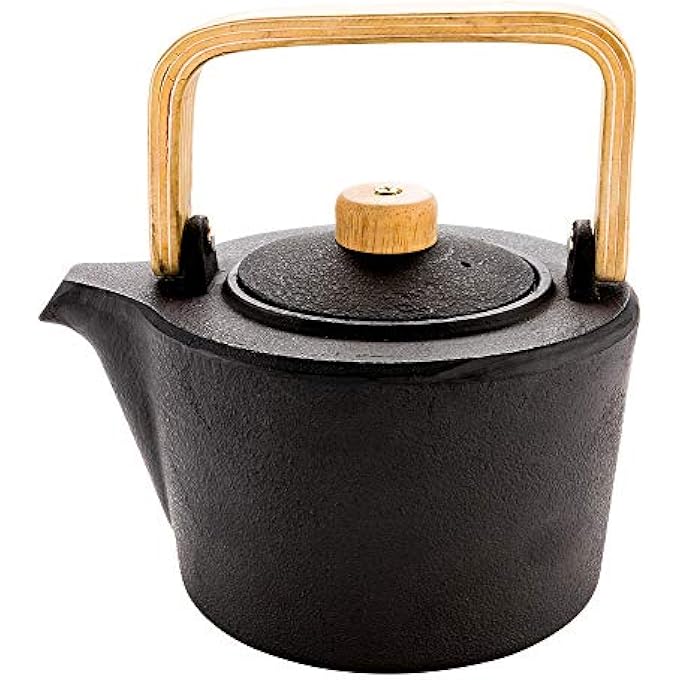 rayihni 43 Ounce Japanese Teapot 1 Enamel Coated Japanese Tea Kettle  With Wooden Handle And Knob Includes Mesh Strainer Black Cast Iron Primitive Kettle For Teabags  Loose Leaf Tea - Image 2