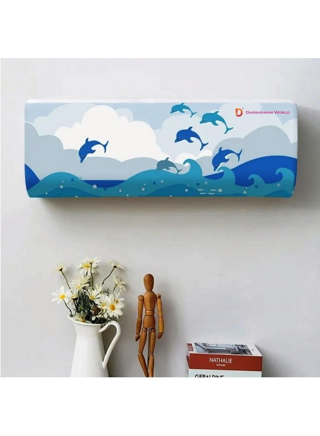 Stuti World Beautiful Designer AC Cover, Printed Air Conditioning Dust Cover - Folding Design Cover For Indoor All Type Split AC - 97 X 31 X 21.5 Cm (Dolphin) - Polyester - Image 1