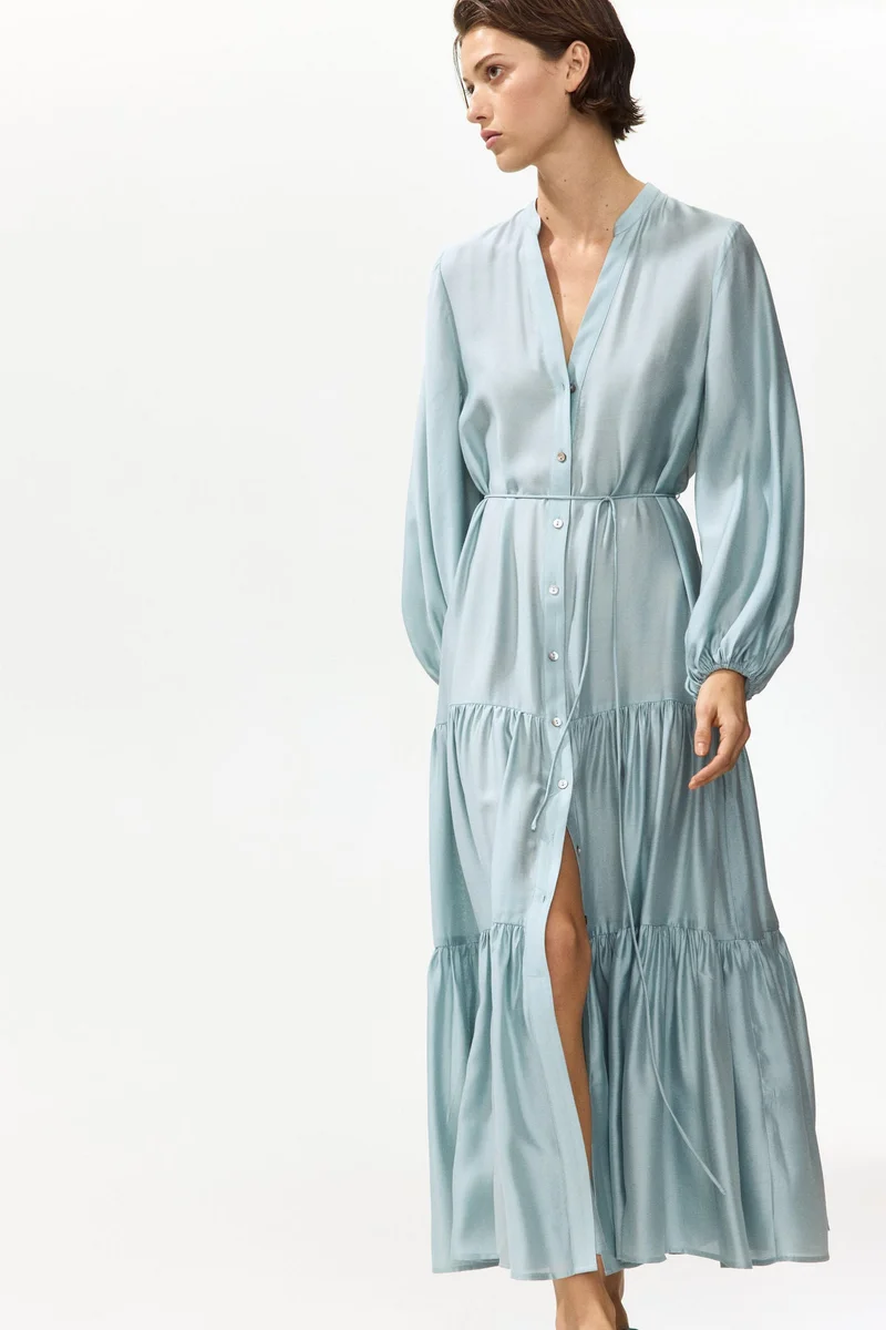 Tiered-skirt shirt dress