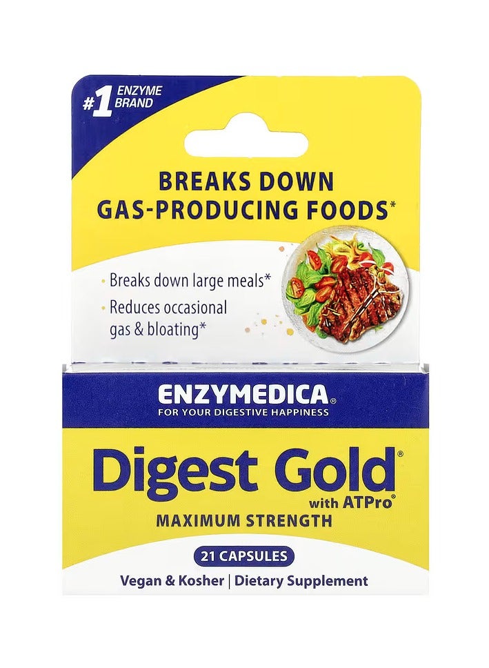 ENZYMEDICA ديجست جولد بلس أبترو، إنزيمات هضمية بقوة قصوى، 21 عدّ