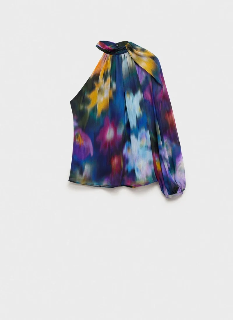 MANGO Asymmetrical Printed Blouse