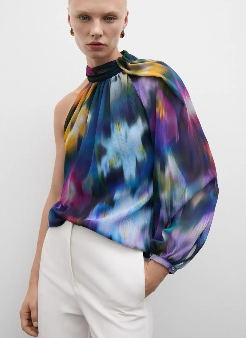 MANGO Asymmetrical Printed Blouse
