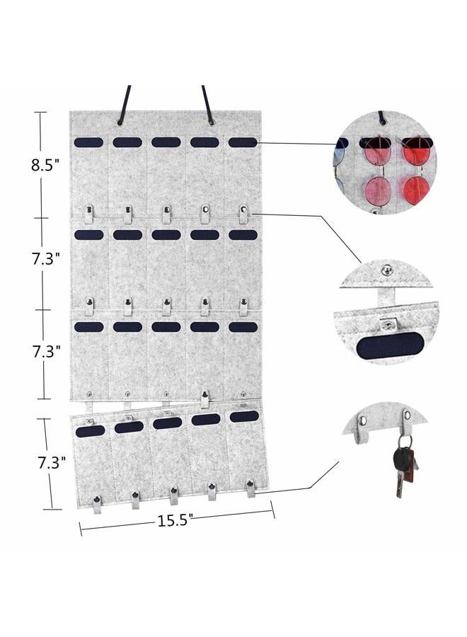 RUIZHIXUAN Sunglasses Organizer Storage, Detachable Eyeglasses Holder Hanging Wall display, Eyewear Felt Pocket Hanger (Gray)  - Image 3