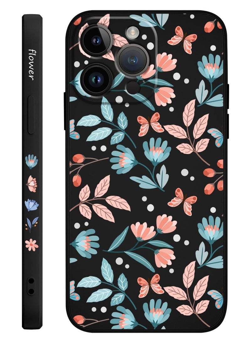 for iPhone 14 Pro Case Flower Creativity Pattern Design Soft Silicone Slim Shockproof Phone Cover for iPhone 14 Pro, 6.1 inch-Leaf Black - Image 1