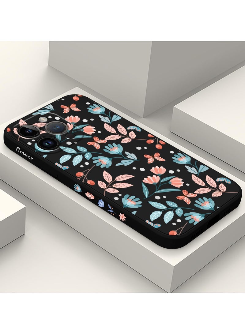 for iPhone 14 Pro Case Flower Creativity Pattern Design Soft Silicone Slim Shockproof Phone Cover for iPhone 14 Pro, 6.1 inch-Leaf Black - Image 2
