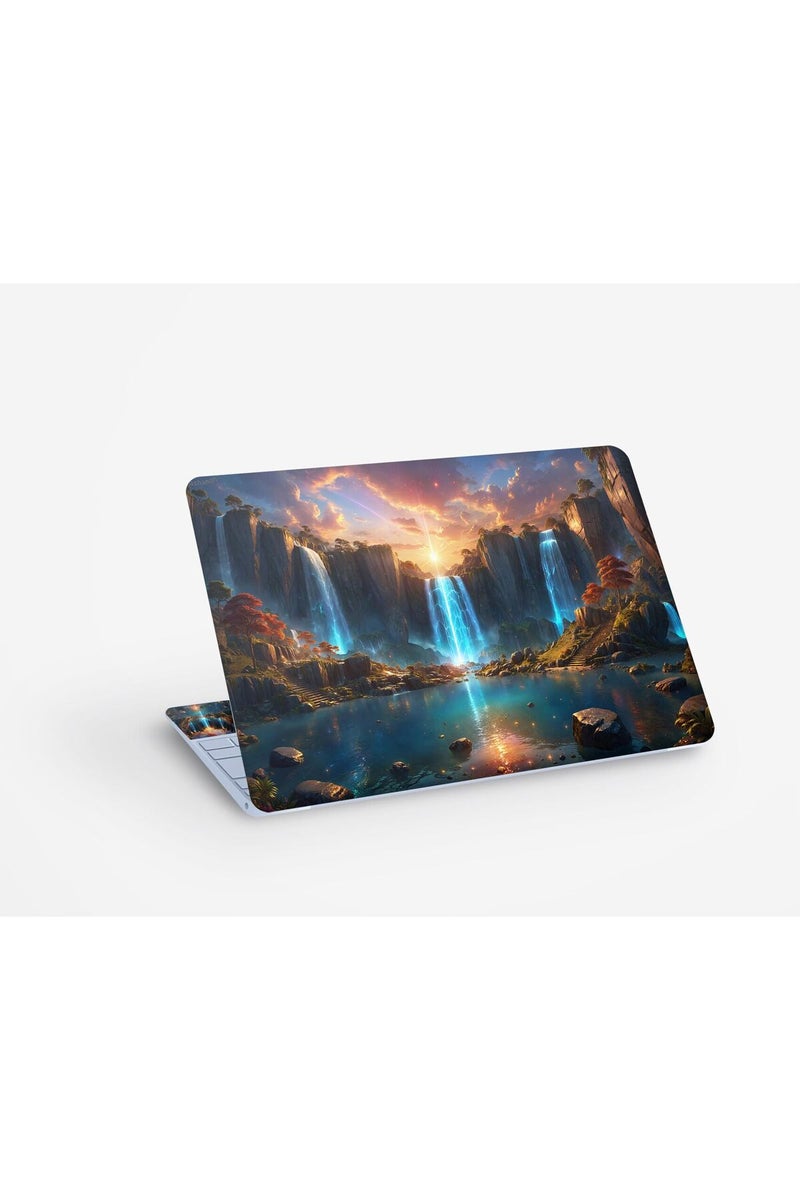 ALAYRA Waterfall Sky Sunrise Scenery Digital Art, Laptop Skin Sticker Decal,13.3 14 15 15.4 15.6 Inch Laptop Universal Vinyl Skin Sticker Cover,Dustproof, Waterproof,Decal Protector With Free 2 Wrist Pads - Image 1