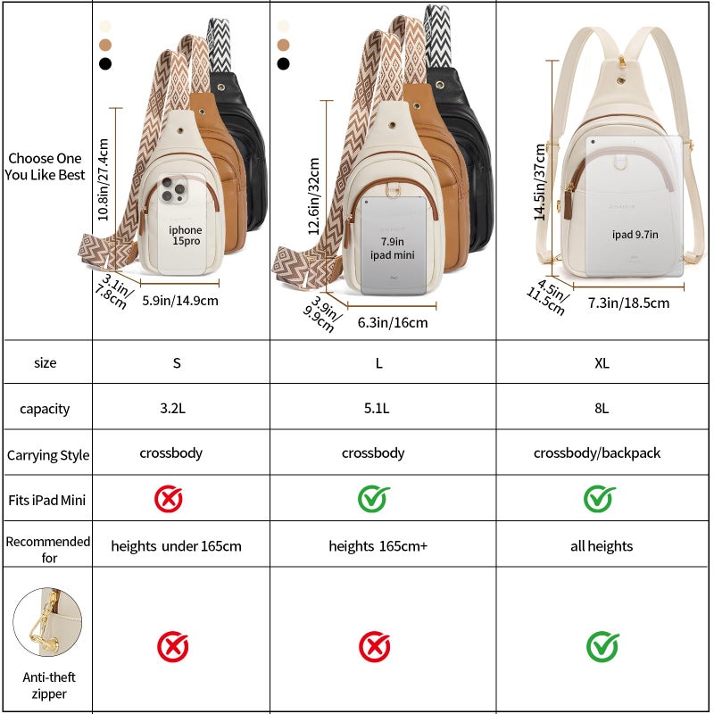 OSOCE Crossbody Bags for Women Sling Bag Anti Theft PU Leather Travel Chest Purse Small Adjustable Strap Fits Large Phone - Image 3