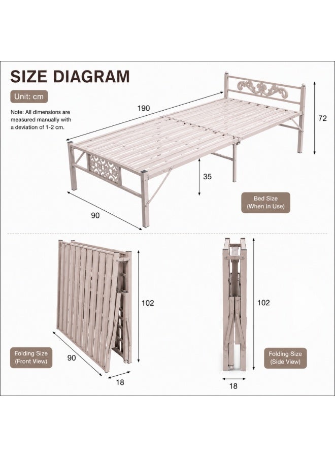 ABX HOME Foldable Single Metal Bed – Space-Saving Portable Guest Bed with Headboard (190X90 CM) - Image 5